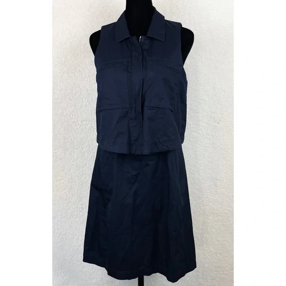 THEORY • Navy Blue Gemine Sleeveless Tiered A-Line Mini Dress, 4 - Picture 2 of 16